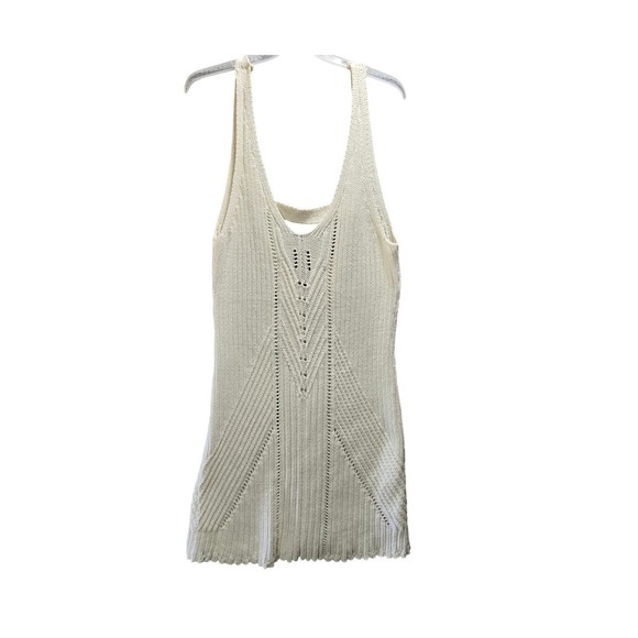 Anthropologie Dresses & Skirts - Anthropologie Cream Pointelle Knit Open Back V-Neck Sweater Dress Made in Turkey